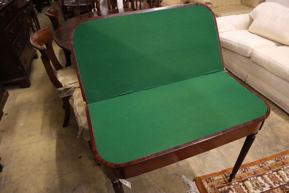 A Regency mahogany folding card table, width 91cm, depth 45cm, height 75cm